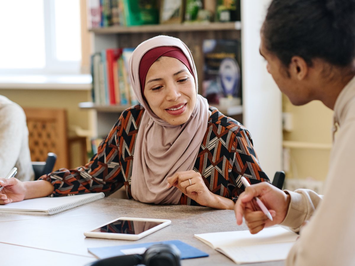 Adults learning together during an education session